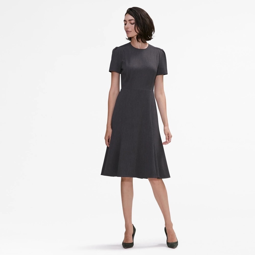 MM Lafleur Womens Size 8 Inez Twill Charcoal Gray Short Sleeve Fit & Flare Dress